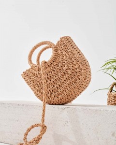 Camel Askılı Mini Hasır Çanta