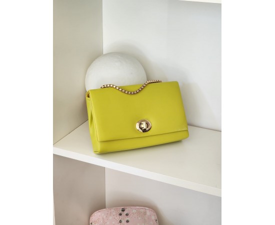 Kadın Neon Yeşil Kilit Detaylı Kutu Omuz Çantası