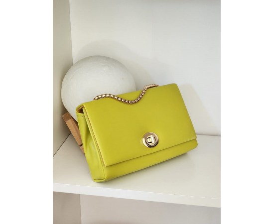 Kadın Neon Yeşil Kilit Detaylı Kutu Omuz Çantası