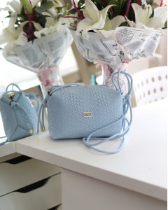  Kadın Bebe Mavi Baklava Desenli İnce Düğüm Askılı Omuz Çantası