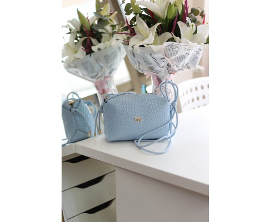  Kadın Bebe Mavi Baklava Desenli İnce Düğüm Askılı Omuz Çantası