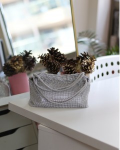 Kadın Silver Çift Kulp Tutmalı Taş İşleme Abiye Çanta