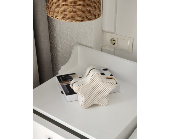 Kadın Krem Silikon Yıldız Formlu Zincir Detaylı Çapraz Çanta