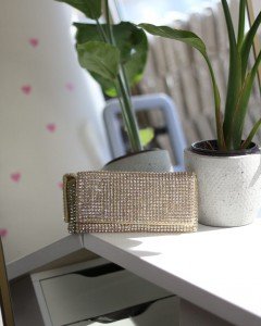 Kadın Gold Taş Dokuma Kapak Detaylı  Slim El Çantası