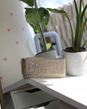 Kadın Gold Taş Dokuma Kapak Detaylı  Slim El Çantası