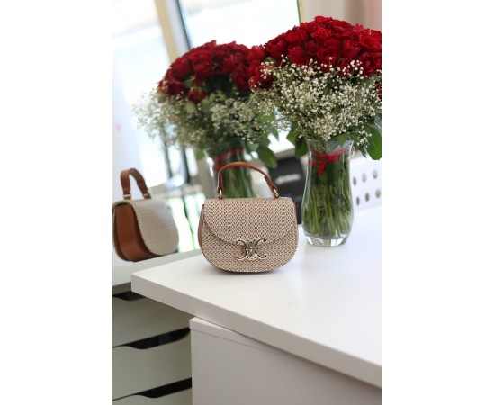 Kadın Taba İşleme Desenli Gold Toka Detaylı Mini El & Omuz Çantası