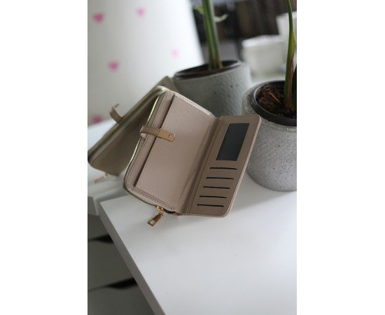 Kadın Vizon Gold Aksesuar Düğme Detaylı Cüzdan