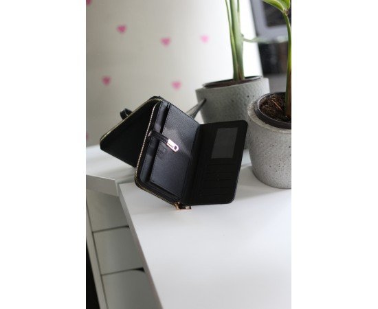 Kadın Siyah Gold Aksesuar Düğme Detaylı Cüzdan Kadın Siyah Gold Aksesuar Düğme Detaylı Cüzdan