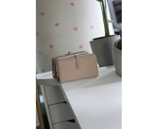 Kadın Vizon Gold Aksesuar Düğme Detaylı Cüzdan