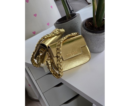 Kadın Gold Örme Sap Detaylı Zincirli Omuz Çantası