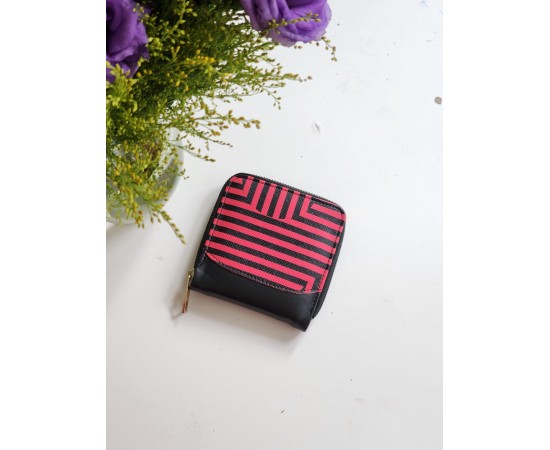 Kadın  Fuşya Çizgi Desenli Mini Cüzdan