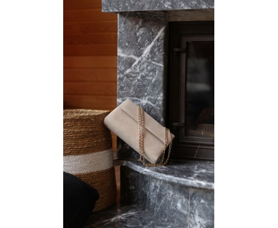 Kadın Krem Süet Zincirli Çanta 