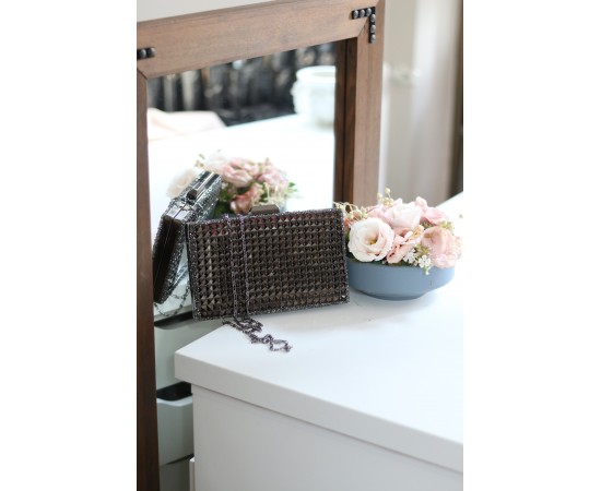 Kadın Siyah Taş Detaylı Desenli Abiye Çanta