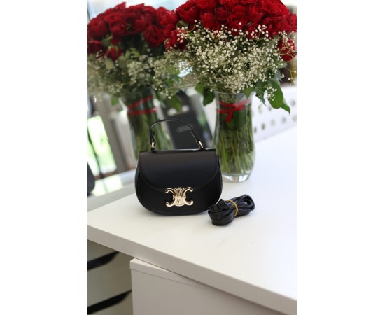 Kadın Siyah Kanca Gold Toka Detaylı Mini El & Omuz Çantası