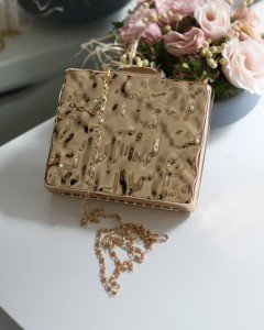 Kadın Gold Metal Gece Zincirli Abiye Çantası