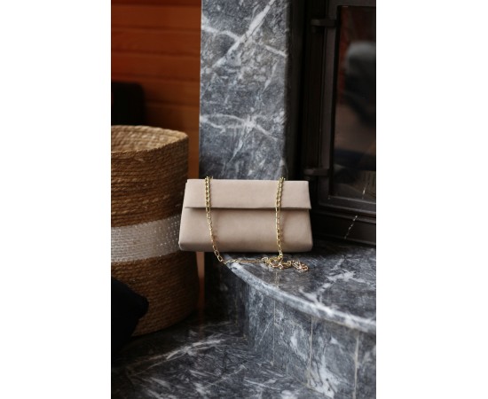 Kadın Krem Süet Zincirli Çanta 