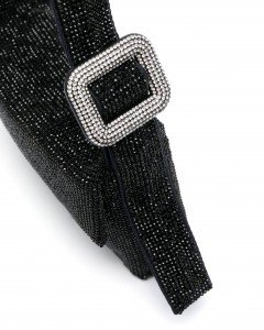 Kadın Siyah Toka Detaylı Taş Dokuma Omuz Çantası