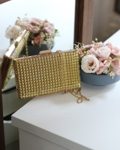 Kadın Gold Taş Detaylı Desenli Abiye Çanta Kadın Gold Taş Detaylı Desenli Abiye Çanta