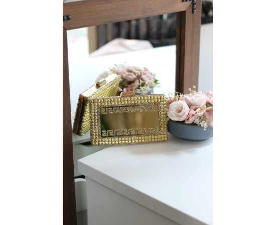 Kadın Gold Taş Detaylı Desenli Abiye Çanta Kadın Gold Taş Detaylı Desenli Abiye Çanta