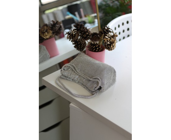 Kadın Silver Çift Kulp Tutmalı Taş İşleme Abiye Çanta