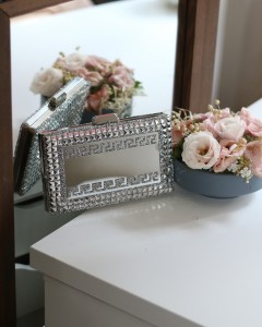 Kadın Gümüş Taş Detaylı Desenli Abiye Çanta