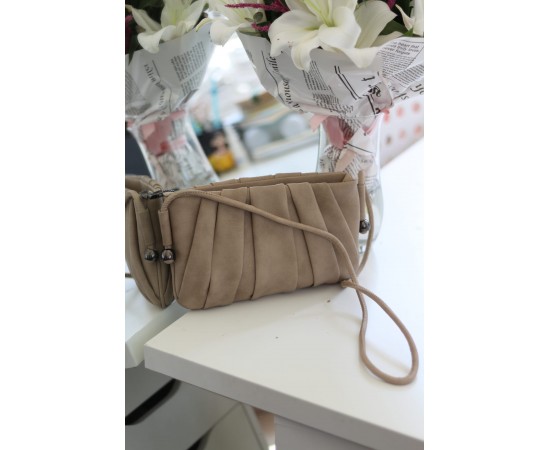 Kadın Vizon Büzgülü Boncuk Detay Omuz Çantası