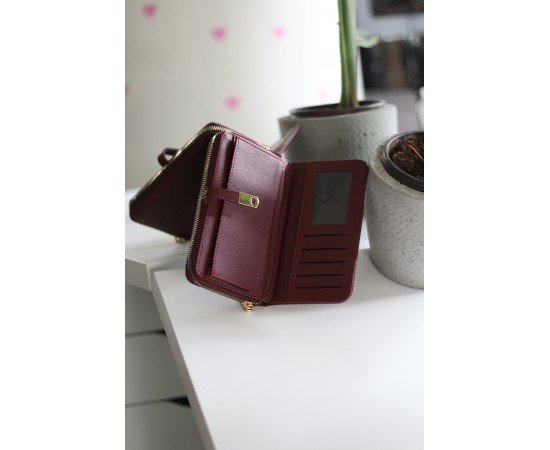Kadın Bordo Gold Aksesuar Düğme Detaylı Cüzdan