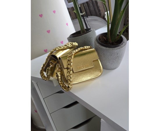 Kadın Gold Örme Sap Detaylı Zincirli Omuz Çantası