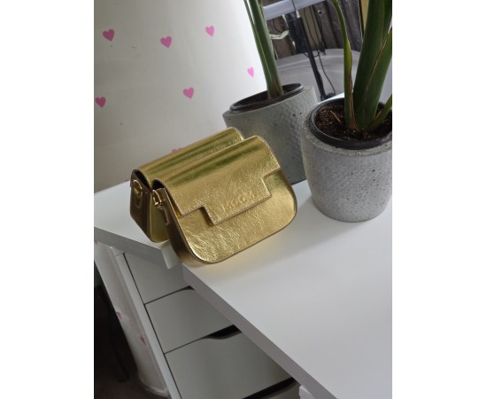 Kadın Gold Örme Sap Detaylı Zincirli Omuz Çantası