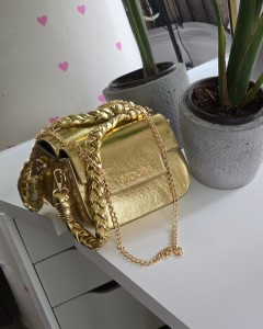 Kadın Gold Örme Sap Detaylı Zincirli Omuz Çantası