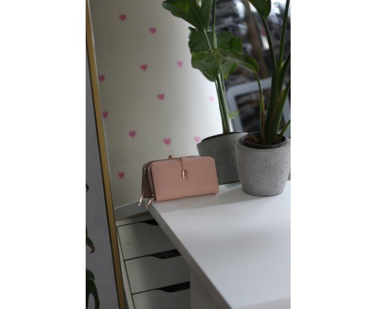 Kadın Pudra Gold Aksesuar Düğme Detaylı Cüzdan Kadın Pudra Gold Aksesuar Düğme Detaylı Cüzdan