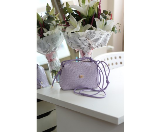 Kadın Lila Baklava Desenli İnce Düğüm Askılı Omuz Çantası