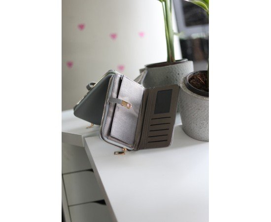 Kadın Gri Gold Aksesuar Düğme Detaylı Cüzdan