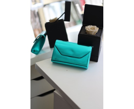 Kadın Turkuaz Parlak Mini Omuz Çantası