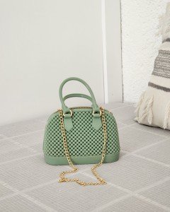 Kadın Mint Yeşili Silikon Çift Kulp Zincir Detaylı El Omuz Çantası