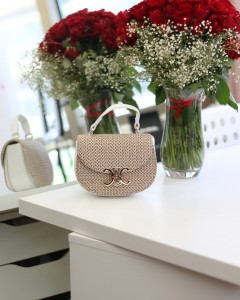 Kadın Beyaz İşleme Desenli Gold Toka Detaylı Mini El & Omuz Çantası