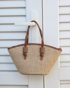 Kadın Camel Hasır Doku Çift Kulp Minimal Omuz Çantası