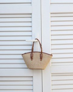 Kadın Camel Hasır Doku Çift Kulp Minimal Omuz Çantası