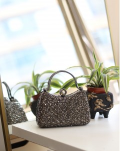 Kadın Platin İnci Taşlı Taşlı Tutma Detaylı Abiye Çanta