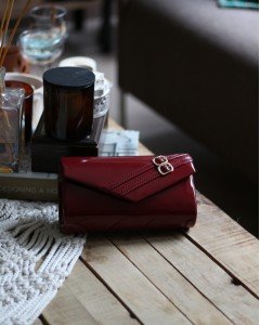 Kadın Bordo Rugan Çift Kemer Detaylı Abiye El Çantası